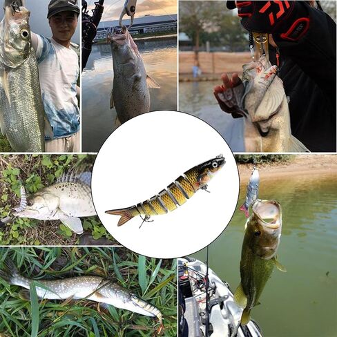 Multi-Jointed Fishing Lure - Realistic Slow Sinking Swimbait for Freshwater and Saltwater Bass and Trout Fishing - Artificial Predator Bait with Hooks in Saudi Arabia