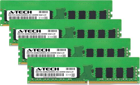 مجموعة A-Tech بسعة 32 جيجابايت (4 × 8 جيجابايت) من ذاكرة الوصول العشوائي لـ Dell PowerEdge R250، R350، T150، T350 | DDR4 3200MHz PC4-25600 ECC-UDIMM 1Rx8 ECC ترقية ذاكرة الخادم غير المخزنة in Kuwait