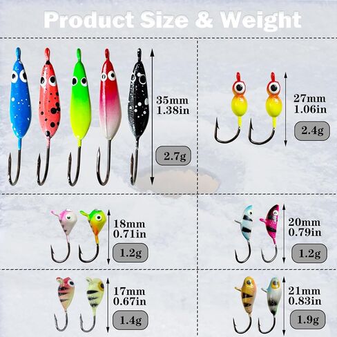 Ice Fishing Jigs Set Ice Fishing Lures Glow in Dark Fishing Jig Heads for Crappie Panfish Walleye Perch Bluegill Pike Ice Fishing 15pcs/16pcs in Saudi Arabia