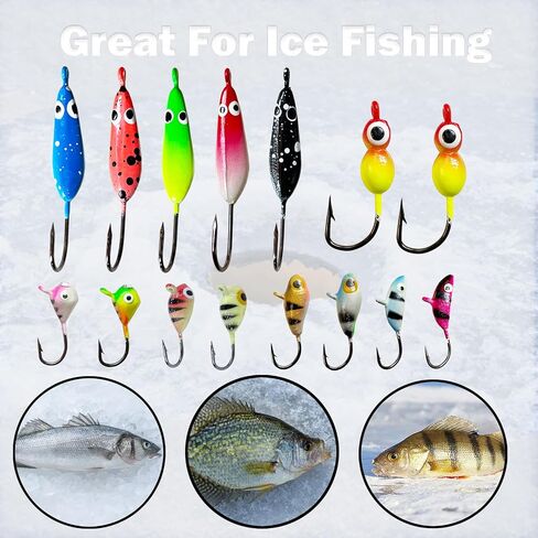 Ice Fishing Jigs Set Ice Fishing Lures Glow in Dark Fishing Jig Heads for Crappie Panfish Walleye Perch Bluegill Pike Ice Fishing 15pcs/16pcs in Saudi Arabia