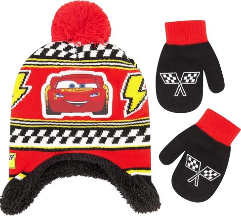 Disney Boys Winter Hat And Mitten Set, Cars Lightning McQueen Toddler Beanie For Ages 2-4, Red/Black in Saudi Arabia