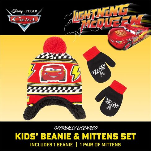 Disney Boys Winter Hat And Mitten Set, Cars Lightning McQueen Toddler Beanie For Ages 2-4, Red/Black in Saudi Arabia