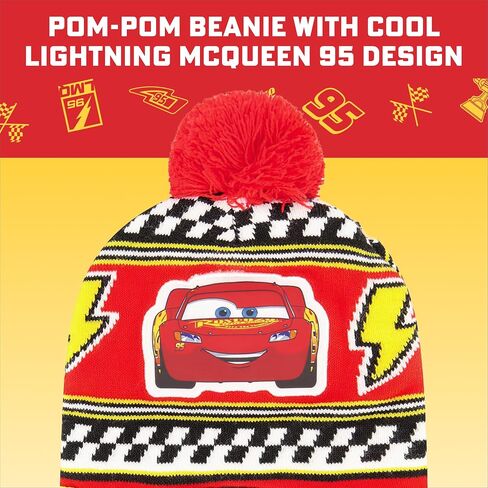 Disney Boys Winter Hat And Mitten Set, Cars Lightning McQueen Toddler Beanie For Ages 2-4, Red/Black in Saudi Arabia