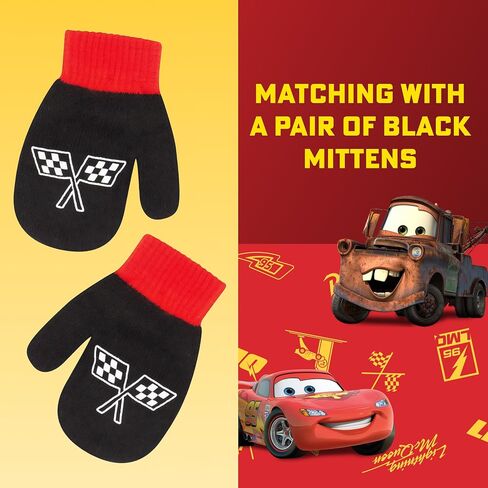 Disney Boys Winter Hat And Mitten Set, Cars Lightning McQueen Toddler Beanie For Ages 2-4, Red/Black in Saudi Arabia