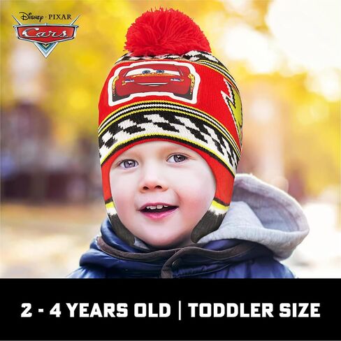 Disney Boys Winter Hat And Mitten Set, Cars Lightning McQueen Toddler Beanie For Ages 2-4, Red/Black in Saudi Arabia