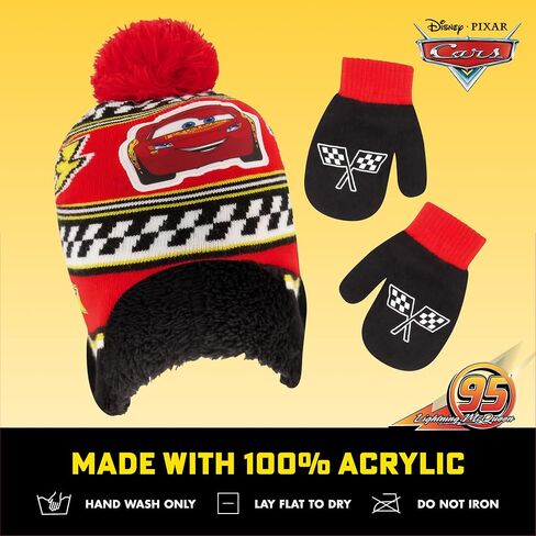 Disney Boys Winter Hat And Mitten Set, Cars Lightning McQueen Toddler Beanie For Ages 2-4, Red/Black in Saudi Arabia