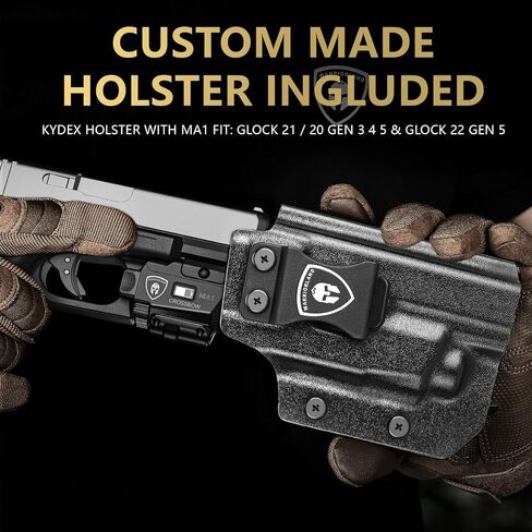 حافظة WARRIORLAND G21 مع مجموعة إضاءة ليزر 800 لومن MA1، تناسب Glock 21/20 Gen 3 4 5 & Glock 22 Gen5، ضوء تكتيكي LED باللون الأبيض بالليزر الأخضر، قابل لإعادة الشحن | مؤشر البطارية | IWB كيديكس الحافظة in Saudi Arabia