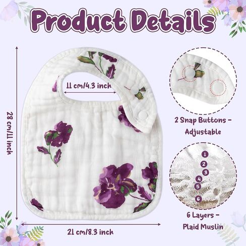 Zainpe 6Pcs Snap Muslin Cotton Baby Bibs Owl Fox Leaf Bear Bib with 6 Absorbent & Soft Layers Machine Washable Adjustable Burp Cloth for Infants Girl Boy Toddlers Drooling Eating Teething 0-24 Months in Saudi Arabia