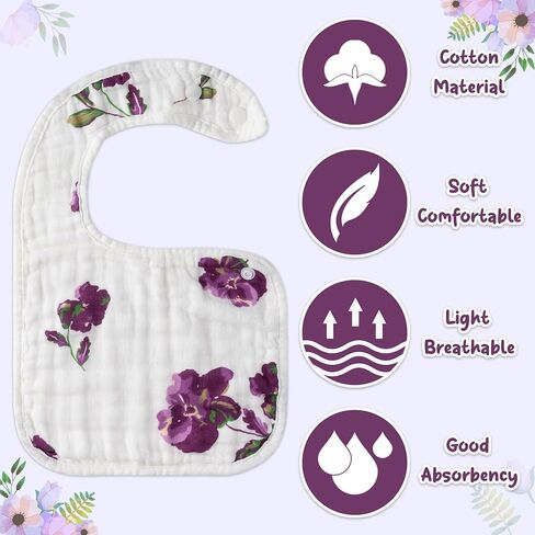 Zainpe 6Pcs Snap Muslin Cotton Baby Bibs Owl Fox Leaf Bear Bib with 6 Absorbent & Soft Layers Machine Washable Adjustable Burp Cloth for Infants Girl Boy Toddlers Drooling Eating Teething 0-24 Months in Saudi Arabia