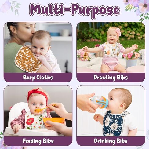 Zainpe 6Pcs Snap Muslin Cotton Baby Bibs Owl Fox Leaf Bear Bib with 6 Absorbent & Soft Layers Machine Washable Adjustable Burp Cloth for Infants Girl Boy Toddlers Drooling Eating Teething 0-24 Months in Saudi Arabia