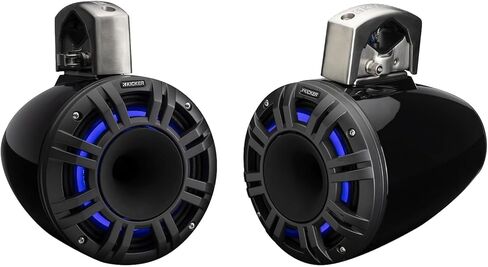 زوجان (الكمية 4) من مكبرات الصوت البرجية Kicker 51KMTCXL8 مقاس 8 بوصة بقدرة 500 وات متعددة الألوان LED ذات القرن البحري (HLCD) (أسود) مع جهاز تحكم عن بعد LED in Kuwait