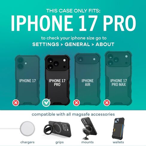 حافظة Smartish® iPhone 17 Pro MagSafe - حافظة مغناطيسية واقية Gripzilla [قوية + متينة] غطاء مدرع عالي التحمل مع حماية تم اختبارها من السقوط لهاتف Apple iPhone 17 Pro - ربطة عنق سوداء in Kuwait