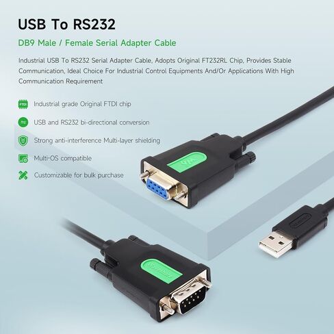 محول Waveshare 3 قطع USB صناعي إلى RS232 مع شريحة FT232RL FTDI الأصلية، متوافق مع نظام التشغيل بما في ذلك نظام التشغيل Mac OS، Linux، Windows 11/10/8.1/8/7/XP، الطول 1.5 متر، كابل USB إلى RS232 أنثى in Saudi Arabia