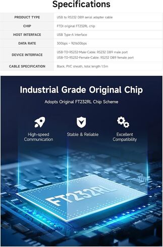 محول Waveshare 3 قطع USB صناعي إلى RS232 مع شريحة FT232RL FTDI الأصلية، متوافق مع نظام التشغيل بما في ذلك نظام التشغيل Mac OS، Linux، Windows 11/10/8.1/8/7/XP، الطول 1.5 متر، كابل USB إلى RS232 أنثى in Saudi Arabia