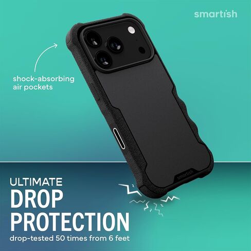 حافظة Smartish® iPhone 17 Pro MagSafe - حافظة مغناطيسية واقية Gripzilla [قوية + متينة] غطاء مدرع عالي التحمل مع حماية تم اختبارها من السقوط لهاتف Apple iPhone 17 Pro - ربطة عنق سوداء in Kuwait