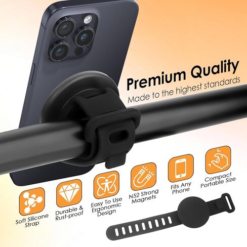 حامل هاتف لـ Magsafe للياقة البدنية في صالة الألعاب الرياضية، حامل هاتف للدراجة مع حزام سيليكون قابل للتعديل، حامل هاتف مغناطيسي للدراجة لمعدات الصالة الرياضية، عربة الأطفال، عربة التسوق، دراجات التمرين، عربة دفع الجولف (أسود) in Kuwait