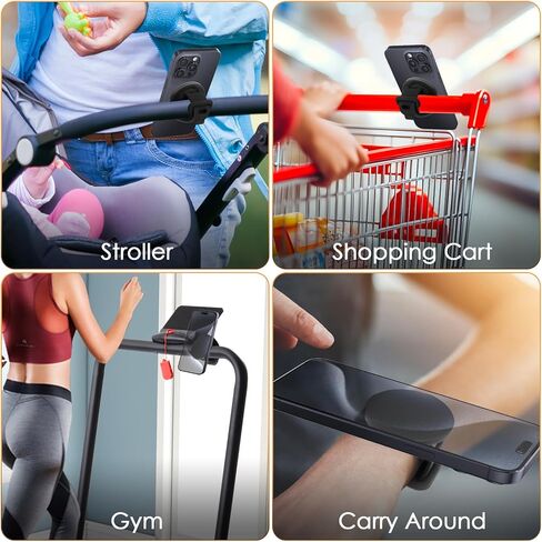 حامل هاتف لـ Magsafe للياقة البدنية في صالة الألعاب الرياضية، حامل هاتف للدراجة مع حزام سيليكون قابل للتعديل، حامل هاتف مغناطيسي للدراجة لمعدات الصالة الرياضية، عربة الأطفال، عربة التسوق، دراجات التمرين، عربة دفع الجولف (أسود) in Kuwait