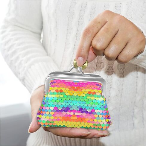 Change Purse 2 Packs, Nylon Coin Purse for Women and Girls, Double Sided Sequin Coin Purses Coin Wallet with Kiss Lock Closure, Colorful Coin Pouch for Change, Keys, Lipstick in Kuwait