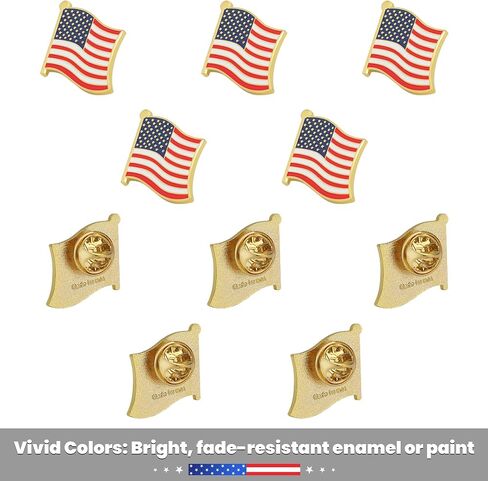 American Flag Pin 10 PACK -The Stars and Stripes US Flag Lapel Pin - Solid Metal Flag Lapel Pin- Exquisite Gold Toned US Flag Pin(10 Pack Waved) in Kuwait