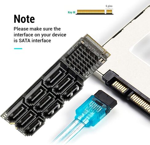 NVME M-Key PCI Express M.2 NGFF to 9 Ports SATA 3.0 6Gbps Adapter Converter Hard Drive Extension Card 2280 for NAS Computer (9-Ports) in Saudi Arabia