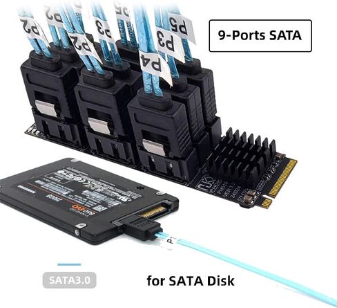 NVME M-Key PCI Express M.2 NGFF to 9 Ports SATA 3.0 6Gbps Adapter Converter Hard Drive Extension Card 2280 for NAS Computer (9-Ports) in Saudi Arabia