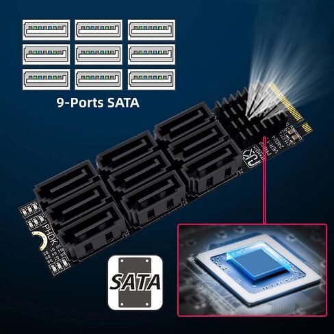 NVME M-Key PCI Express M.2 NGFF to 9 Ports SATA 3.0 6Gbps Adapter Converter Hard Drive Extension Card 2280 for NAS Computer (9-Ports) in Saudi Arabia