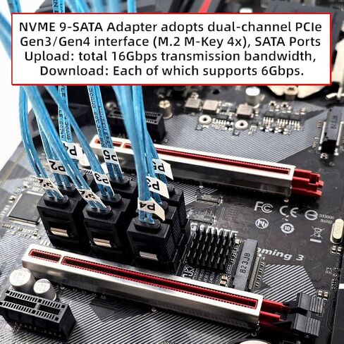 NVME M-Key PCI Express M.2 NGFF to 9 Ports SATA 3.0 6Gbps Adapter Converter Hard Drive Extension Card 2280 for NAS Computer (9-Ports) in Saudi Arabia