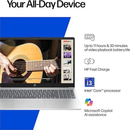 كمبيوتر محمول HP جديد بشاشة لمس FHD مقاس 15.6 بوصة موديل 2025/2026، وحدة المعالجة المركزية Intel Core i3 القوية من الجيل الثالث عشر (8 النواة)، ذاكرة الوصول العشوائي 16 جيجابايت، 256 جيجابايت SSD، USB-C، HDMI، Windows 11، Microsoft Office، Moonlight Blue، in Saudi Arabia