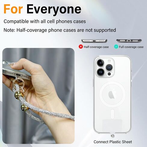 Glitter Phone Wrist Strap for Women Men - Sparkling Rhinestone Design Phone Bracelet Keychain, Anti-Lost Cellphone Lanyard for Mobile, Bag & Key Accessories (Z-Silver) in Saudi Arabia