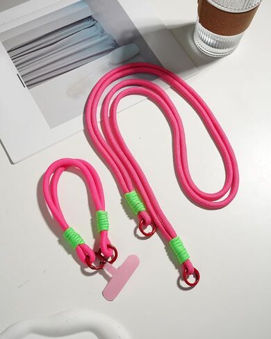 Cell Phone Lanyard 2 Pack-1× Adjustable Neck Strap,1× Wrist Strap,2× Tabs,Universal Crossbody,Multifuctional Compatible with Most Smartphones - Rose in Saudi Arabia