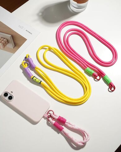 Cell Phone Lanyard 2 Pack-1× Adjustable Neck Strap,1× Wrist Strap,2× Tabs,Universal Crossbody,Multifuctional Compatible with Most Smartphones - Rose in Saudi Arabia