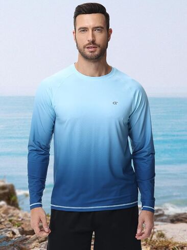 Summer Beach T-Shirt for Men - UPF 50+ Long Sleeve Gradient Rash Guard for Resort & Water Sports in Saudi Arabia