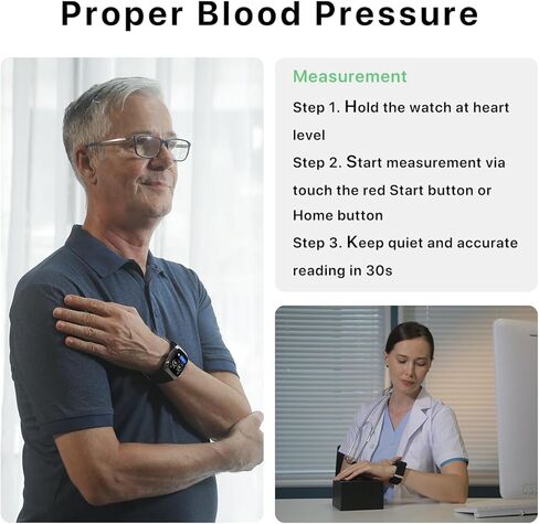 ساعة ذكية لضغط الدم مع سوار مزدوج حاصل على براءة اختراع، ساعة مراقبة ضغط الدم للمعصم 24/7 لمراقبة ضغط الدم أثناء النوم، تطبيق تتبع رياضي لأجهزة Android وiOS، ساعة ضغط الدم تدعم مشاركة البيانات in Kuwait