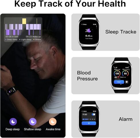 ساعة ذكية لضغط الدم مع سوار مزدوج حاصل على براءة اختراع، ساعة مراقبة ضغط الدم للمعصم 24/7 لمراقبة ضغط الدم أثناء النوم، تطبيق تتبع رياضي لأجهزة Android وiOS، ساعة ضغط الدم تدعم مشاركة البيانات in Kuwait