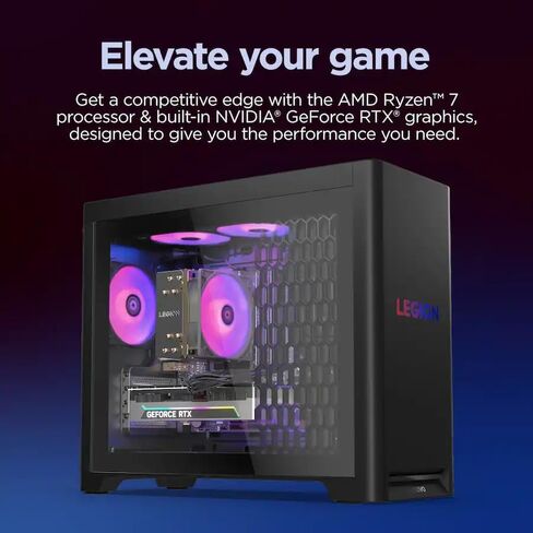 كمبيوتر مكتبي للألعاب Lenovo Legion T5، AMD Ryzen 7 7800X3D، NVIDIA GeForce RTX 5070 12GB GDDR7، 32GB DDR5 5600MT/s، 2 تيرابايت SSD، 2 تيرابايت HDD، WiFi 6E، تبريد هادئ، Windows 11 Pro، ملحقات in Kuwait