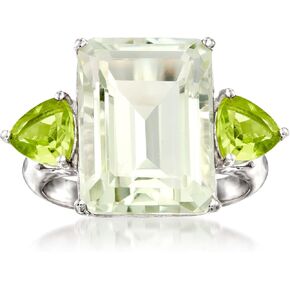Ross-Simons 11.00 Carat Emerald-Cut Prasiolite and 1.40 ct. t.w. Peridot Ring in Sterling Silver in Kuwait