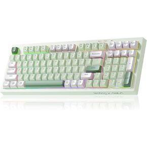 لوحة مفاتيح الألعاب LEOBOG x Aula، لوحة مفاتيح كريمية لاسلكية، لوحات مفاتيح كمبيوتر بلوتوث، شعور ميكانيكي بالحجم الكامل مع لوحة أرقام تضيء RGB بإضاءة خلفية ثلاثية الوضع BT/2.4 جيجا هرتز/USB-C - K99 أخضر in Kuwait