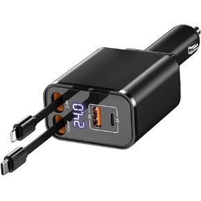 Retractable Car Charger USB C 4 in 1 87W Cigarette Lighter Car Phone Charger Adapter for iPhone 17 with Voltage Display Fast Charge for iPhone,Android,Samsung,etc in Saudi Arabia