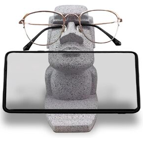حامل الهاتف والنظارات من Moai - حامل هاتف مكتبي 2 في 1 ومسند للنظارات - ديكور مكتب ملتوي، حامل تمثال راتنج مضحك - 3 زوايا رؤية عمودية/أفقية، للعمل والمكتب المنزلي in Kuwait