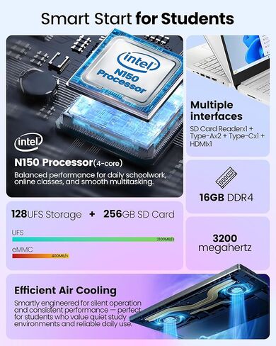 كمبيوتر محمول HP 14 بوصة للطلاب 2026 خفيف للغاية، Intel N150(Beats N4120)، ذاكرة الوصول العشوائي 16 جيجابايت، تخزين 384 جيجابايت (128 جيجابايت UFS + 256 جيجابايت MSD)، سنة واحدة Microsoft 365، Wins 11 Pro، مفتاح Copilot، مجموعة KB حاصلة على براءة اختراع،  in Kuwait