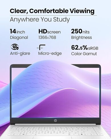 كمبيوتر محمول HP 14 بوصة للطلاب 2026 خفيف للغاية، Intel N150(Beats N4120)، ذاكرة الوصول العشوائي 16 جيجابايت، تخزين 384 جيجابايت (128 جيجابايت UFS + 256 جيجابايت MSD)، سنة واحدة Microsoft 365، Wins 11 Pro، مفتاح Copilot، مجموعة KB حاصلة على براءة اختراع،  in Kuwait