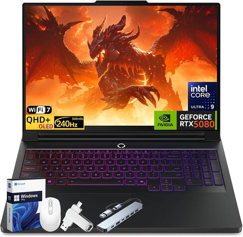كمبيوتر محمول للألعاب Lenovo Legion Pro 7i 2025، NVIDIA RTX 5080 16GB GDDR7، Intel Ultra 9 275HX، 16 بوصة 2560x1600 240 هرتز OLED، WiFi 7، BT 5.4، 64 جيجابايت DDR5، 8 تيرابايت SSD، Windows 11 Pro، ملحقات in Kuwait