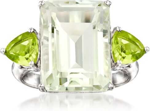 Ross-Simons 11.00 Carat Emerald-Cut Prasiolite and 1.40 ct. t.w. Peridot Ring in Sterling Silver in Saudi Arabia