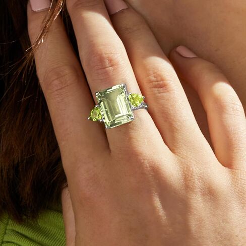 Ross-Simons 11.00 Carat Emerald-Cut Prasiolite and 1.40 ct. t.w. Peridot Ring in Sterling Silver in Saudi Arabia