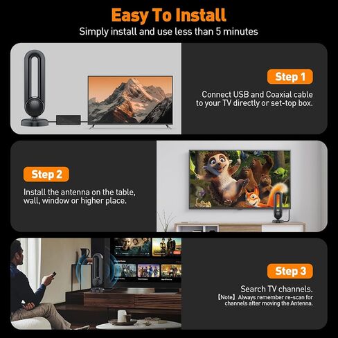 TV Antenna-Smart TV Antenna 600+ Miles Range Reception, 18ft Coax Signal Booster, HD TVs Antenna for Local Channels & Support 4K 1080P Suitable for All Smart TVs and All Older TV's in Kuwait