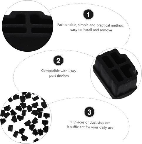 jojofuny 50pcs Ethernet Interface Silicone Covers Dust Protection Plugs for Hub Ports Easy to Install Environmental Friendly Black Color for Use in Saudi Arabia