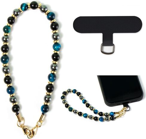Phone Charm with Beaded Marble, Cell Phone Lanyard with Tether Tab for Women(Blue Tiger Eye) in Saudi Arabia