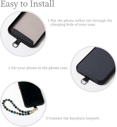 Phone Charm with Beaded Marble, Cell Phone Lanyard with Tether Tab for Women(Blue Tiger Eye) in Saudi Arabia