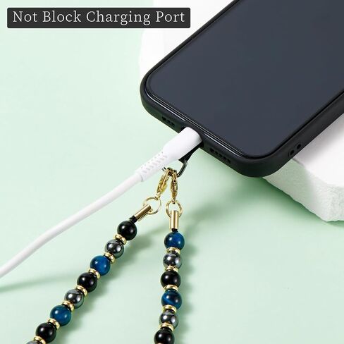 Phone Charm with Beaded Marble, Cell Phone Lanyard with Tether Tab for Women(Blue Tiger Eye) in Saudi Arabia