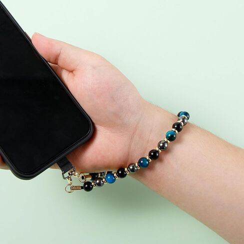 Phone Charm with Beaded Marble, Cell Phone Lanyard with Tether Tab for Women(Blue Tiger Eye) in Saudi Arabia